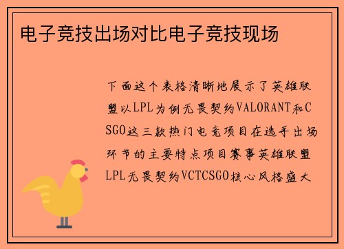 电子竞技出场对比电子竞技现场
